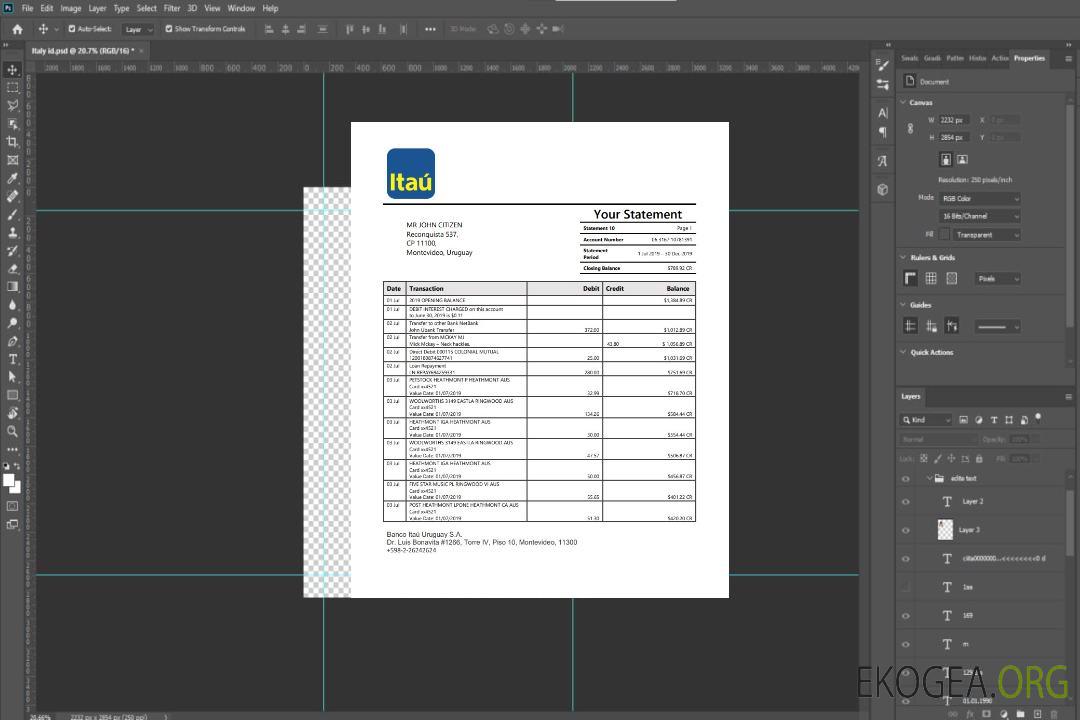 Modèle de relevé bancaire Uruguay Itau au format Word et PDF template Modèle de relevé bancaire Uruguay Itau au format Word et PDF template